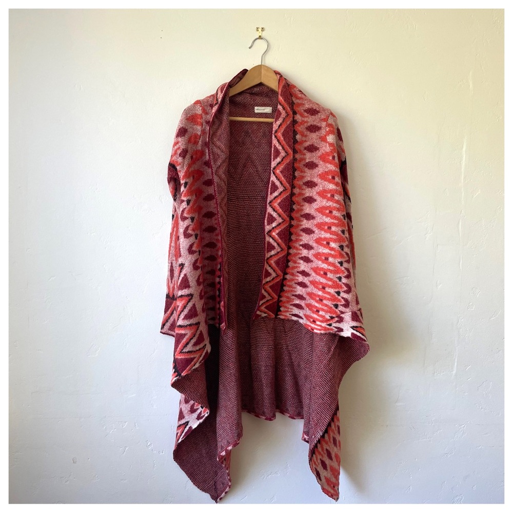 Anthropologie Sleeping On Snow Red Wool Long Open Front Waterfall Cardigan XS - Picture 3 of 6